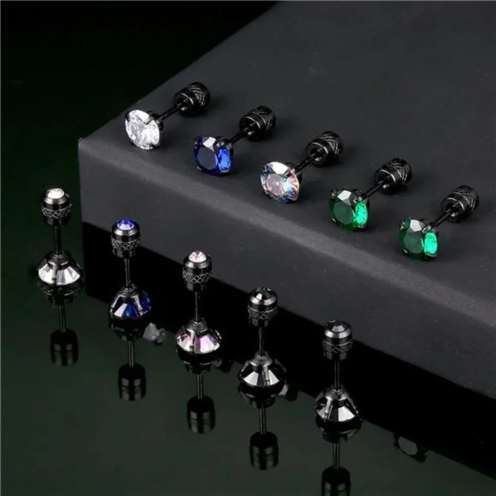 5 Pairs Titanium Screw Back Surgical Stainless Steel Stud Earrings for Men - Picture 5 of 6